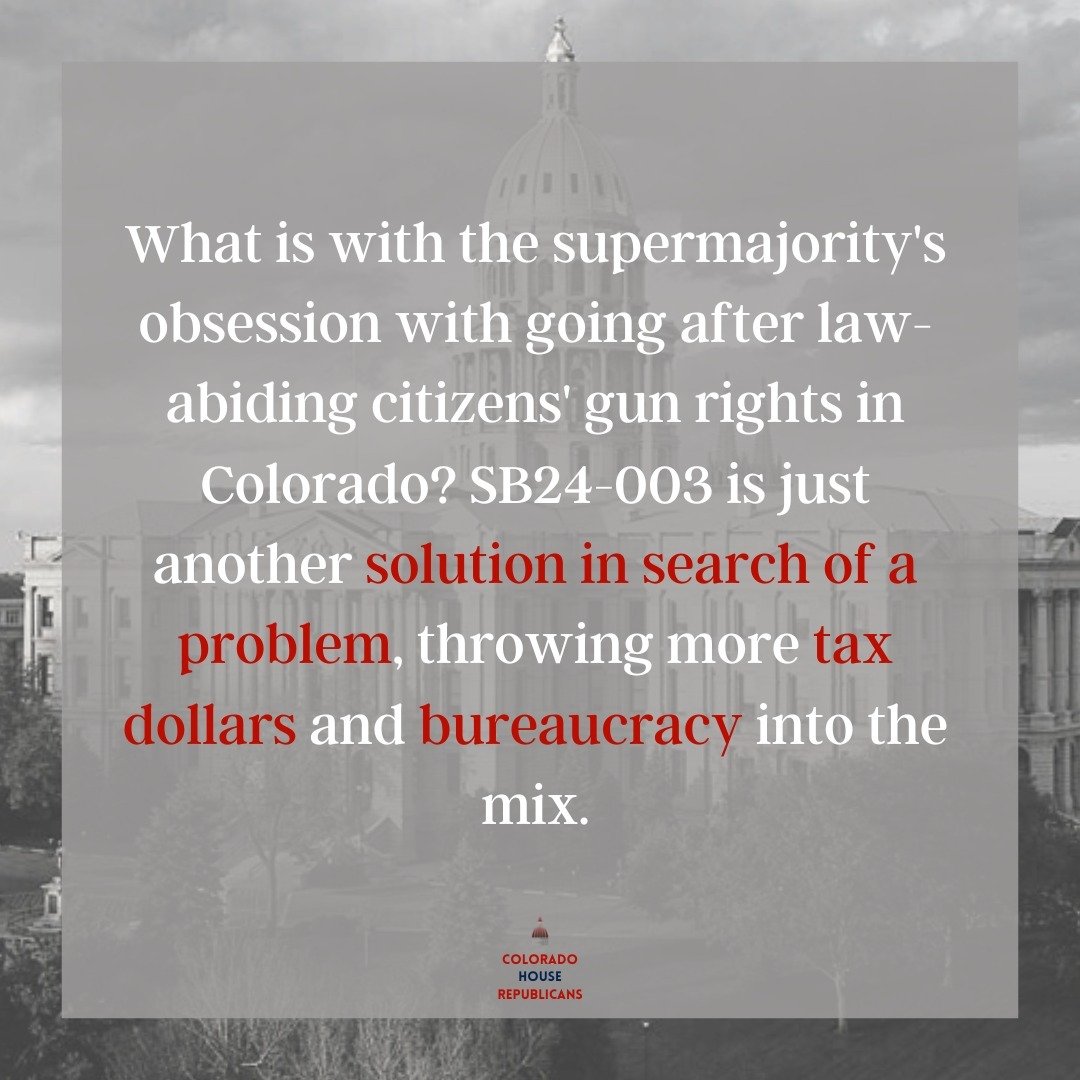 What is with the supermajority's obsession with going after law-abiding citizens' gun rights in Colorado? 

SB24-003 is just another solution in search of a problem, throwing more tax dollars and bureaucracy into the mix.

#2A #coleg #copolitics