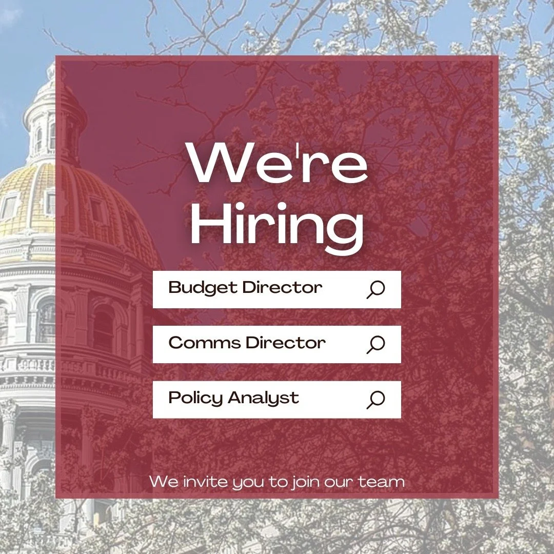 Colorado House Republicans are hiring!

We are currently seeking qualified applicants for the following positions:
- Budget Director
- Communications Director
- Policy Analyst

Learn more: https://www.coloradohouserepublicans.com/staff
