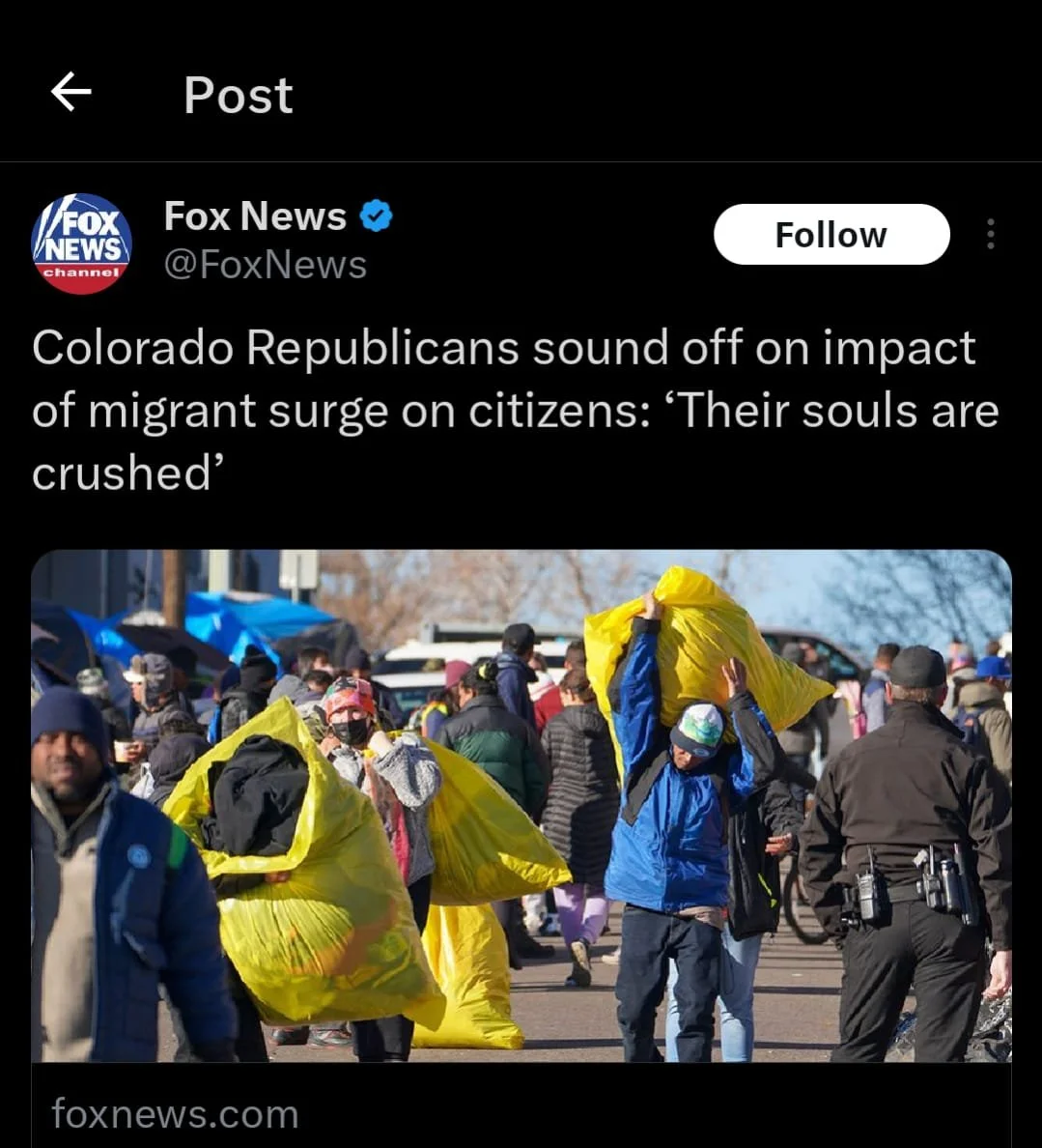 ICYMI - @rosepugliese16, leader of the Republican caucus in the Colorado State Assembly, told Fox News Digital that the massive influx of migrants in the state has resulted in heavier burdens on both local and state resources.

https://www.foxnews.co