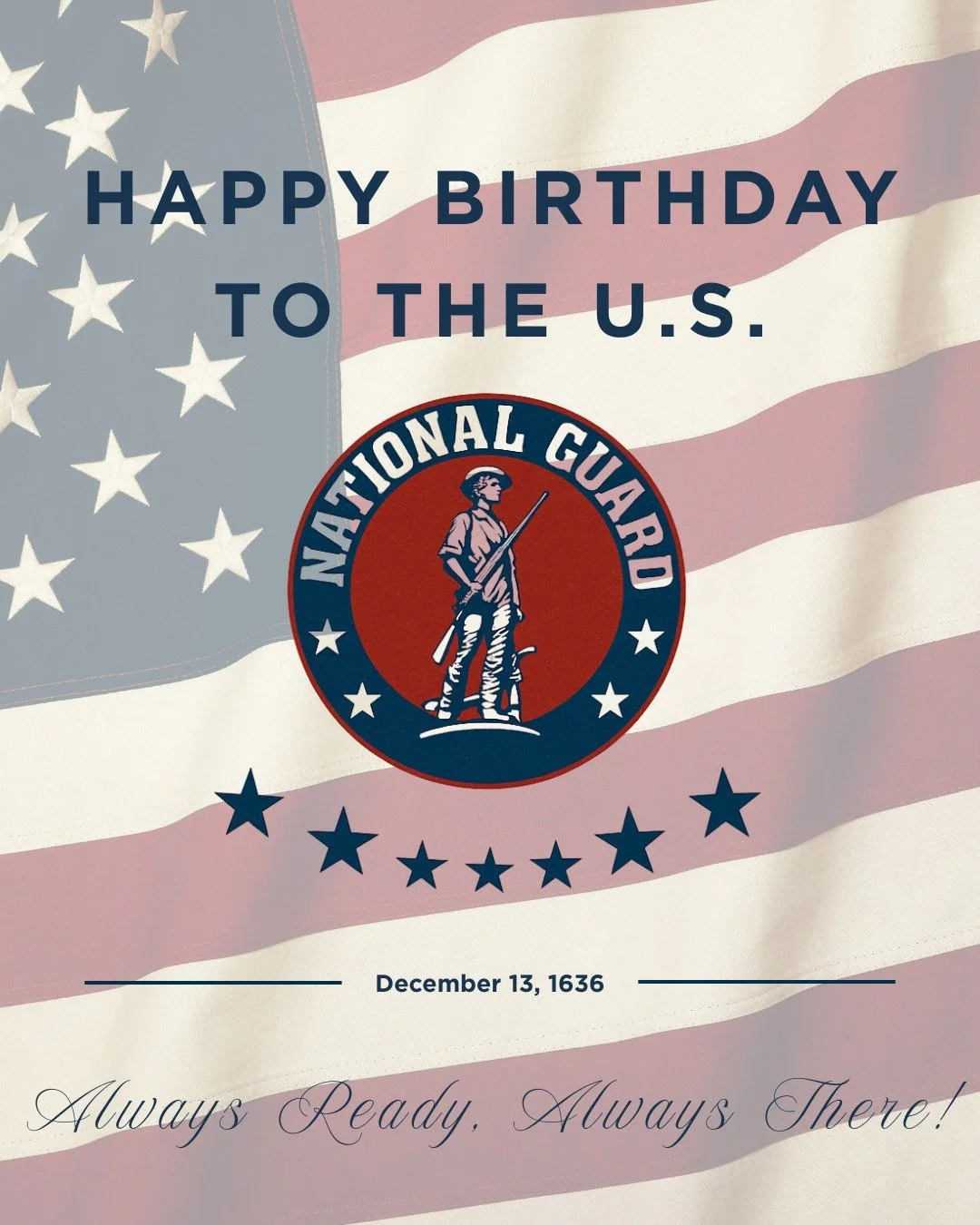 Happy Birthday to the National Guard!

For nearly 400 years, Guard members have answered the call to serve their communities, their state, and our nation, in war and in peace. Thank you to every citizen-soldier and airman, and to the families who ser