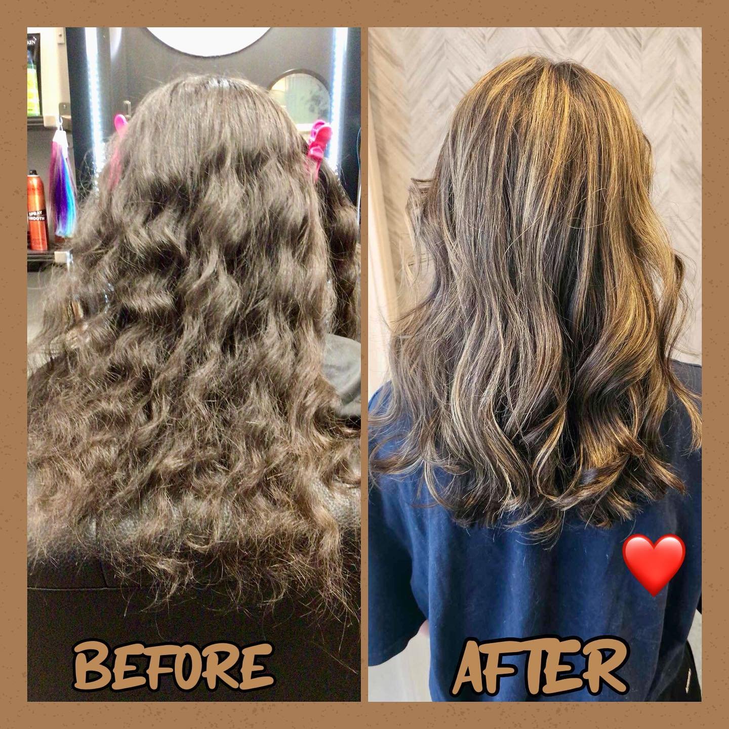 🎉Michelle&rsquo;s new client Penelope has NEVER had her hair colored before. After a thorough consultation they chose a balayage highlight with a natural gloss.  And to finish a long layered haircut with soft curls. We think she looks AMAZING!!! ❤️ 
