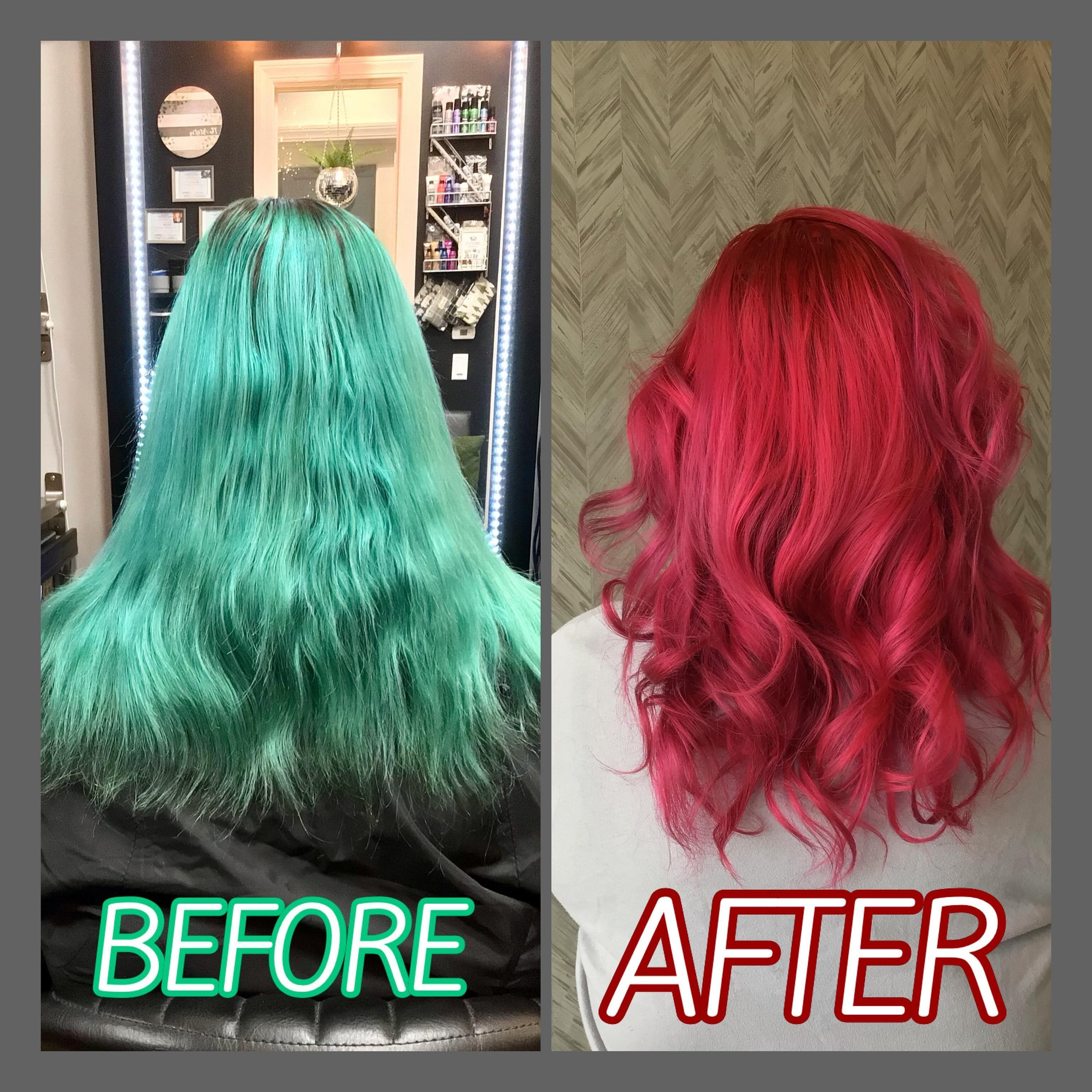Happy (one day early) Birthday 🎂to my amazing business partner Michelle. This was a 4 hour transformation. 💚➡️❤️ Everyday I&rsquo;m grateful for you!!!! @theartistryofjustcin #theartistry2020nj #redken #redkenobsessed #redkensalon #ittakesapro #njh
