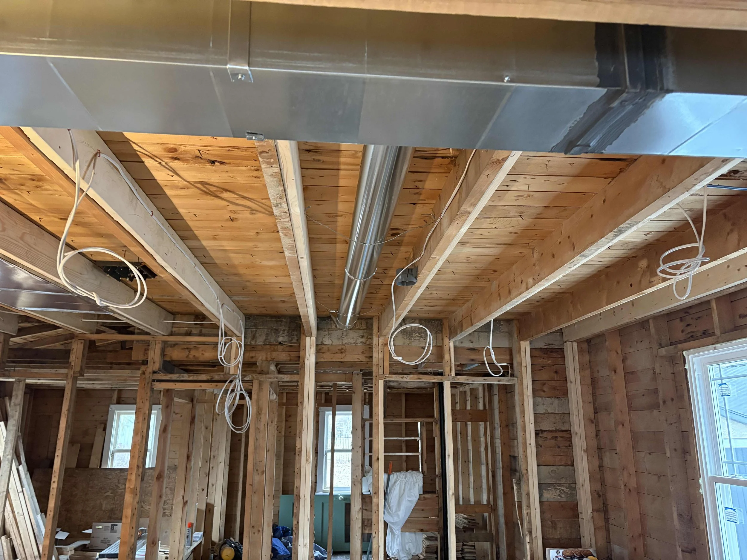 Electrical rough-in wiring during basement renovation in Eastern Ontario — Eldridge Electric licensed electricians serving Brockville and surrounding area