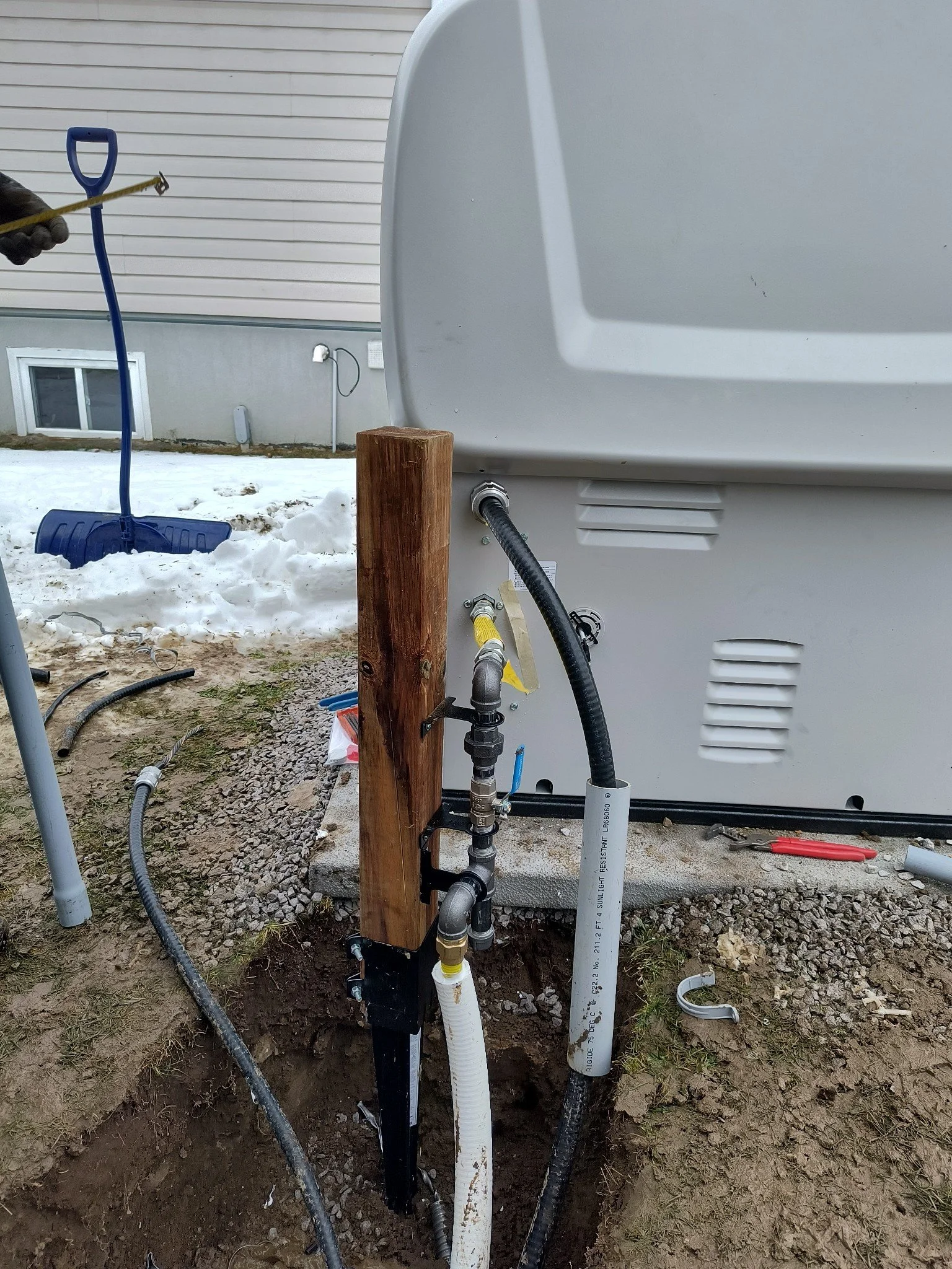 TSSA-licensed gas connection being completed during standby generator installation in Eastern Ontario