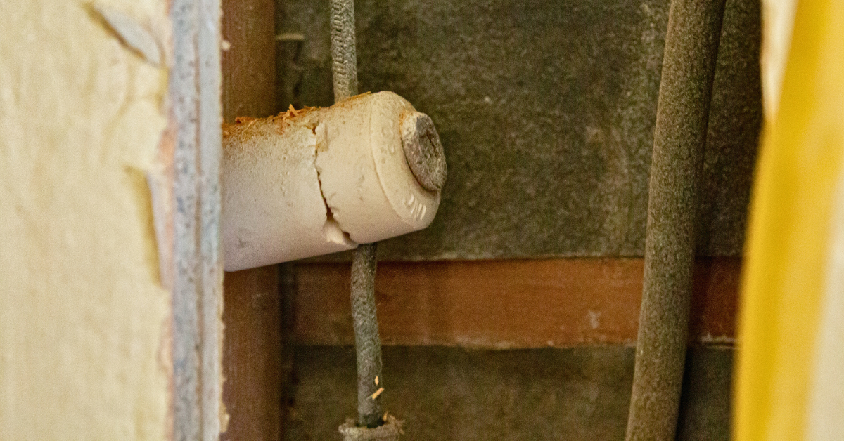 Ceramic knob and cloth-insulated wiring from knob and tube electrical system found in older home