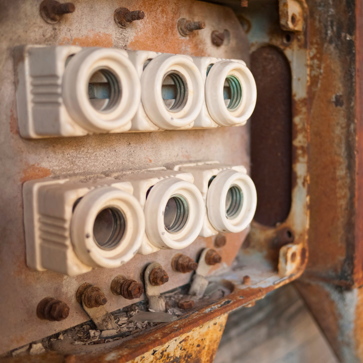 Old rusted residential fuse panel in need of replacement — common in older Ontario homes