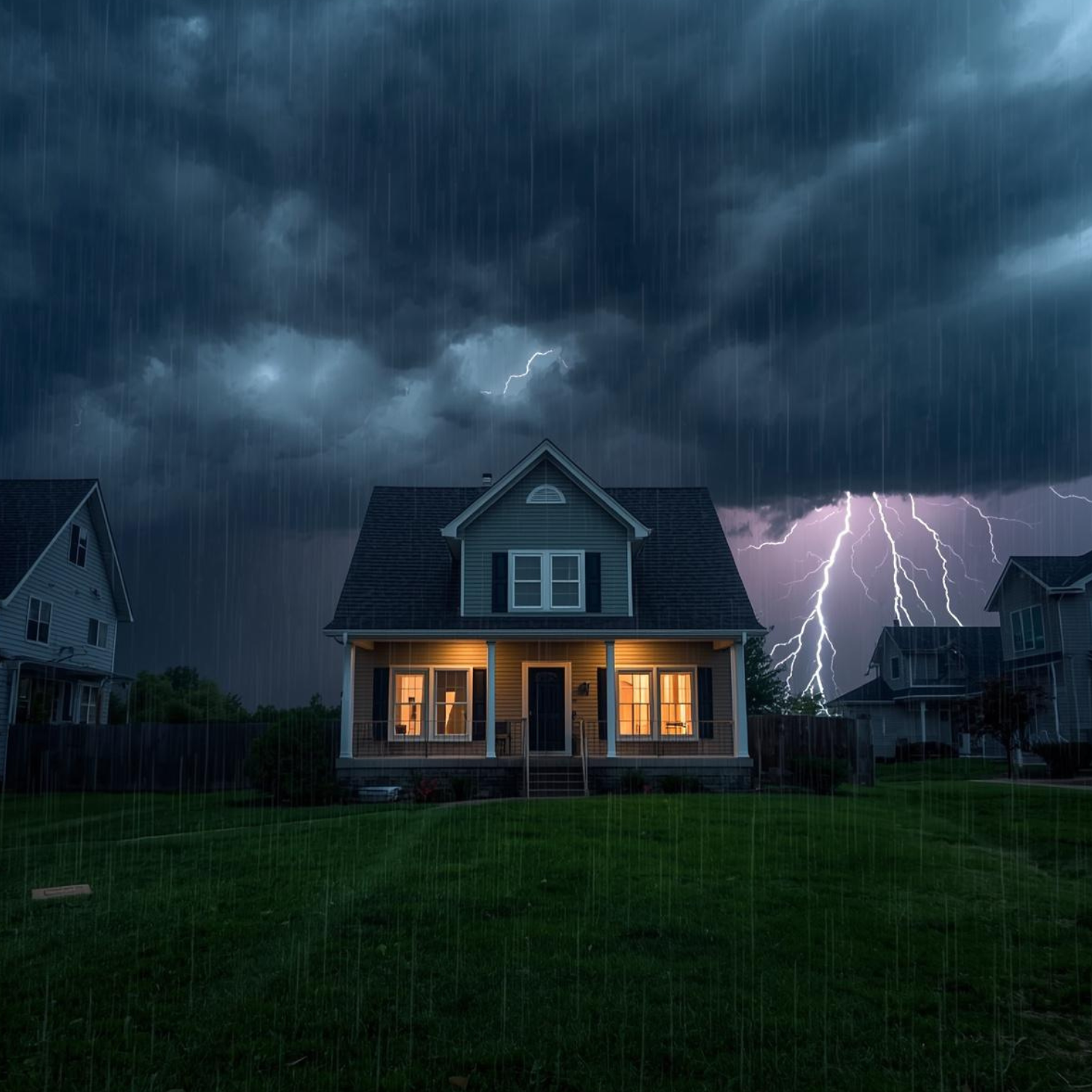 Home staying powered during thunderstorm with standby generator while neighbouring houses lose electricity — Eastern Ontario backup power solution