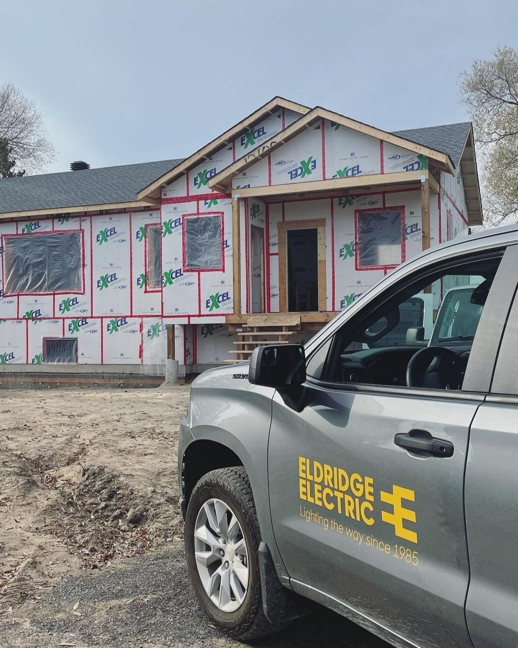 Eldridge Electric service truck at a new home construction site in Brockville Ontario