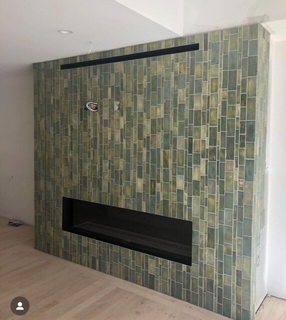This handmade tile by Theresa Mustafa for the fireplace inspired the entire home renovation! ⁠
⁠
So much fun working with these gorgeous colors🎨⁠
.⁠
.⁠
.⁠
.⁠
.⁠
#homerenovation #njhomes #njhomerenovation #newjerseyinteriordesign #customhomes #luxury