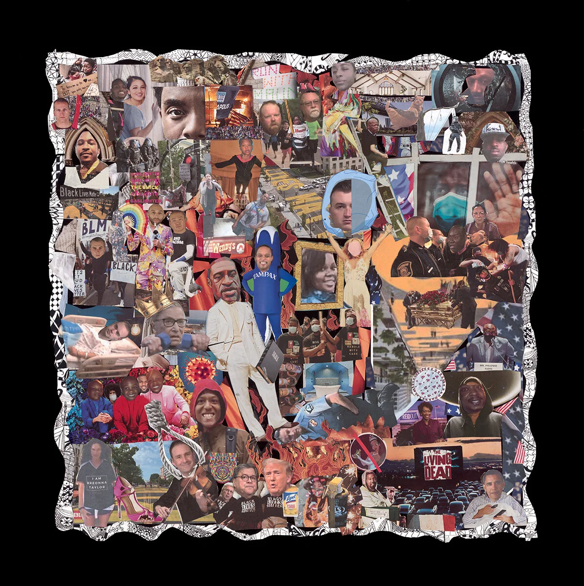 "Say Their Names," Paper collage, 35" x 35", 2021.