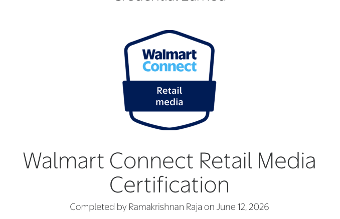 Walmart Connect Retail Media Certification Ramakrishnan Raja