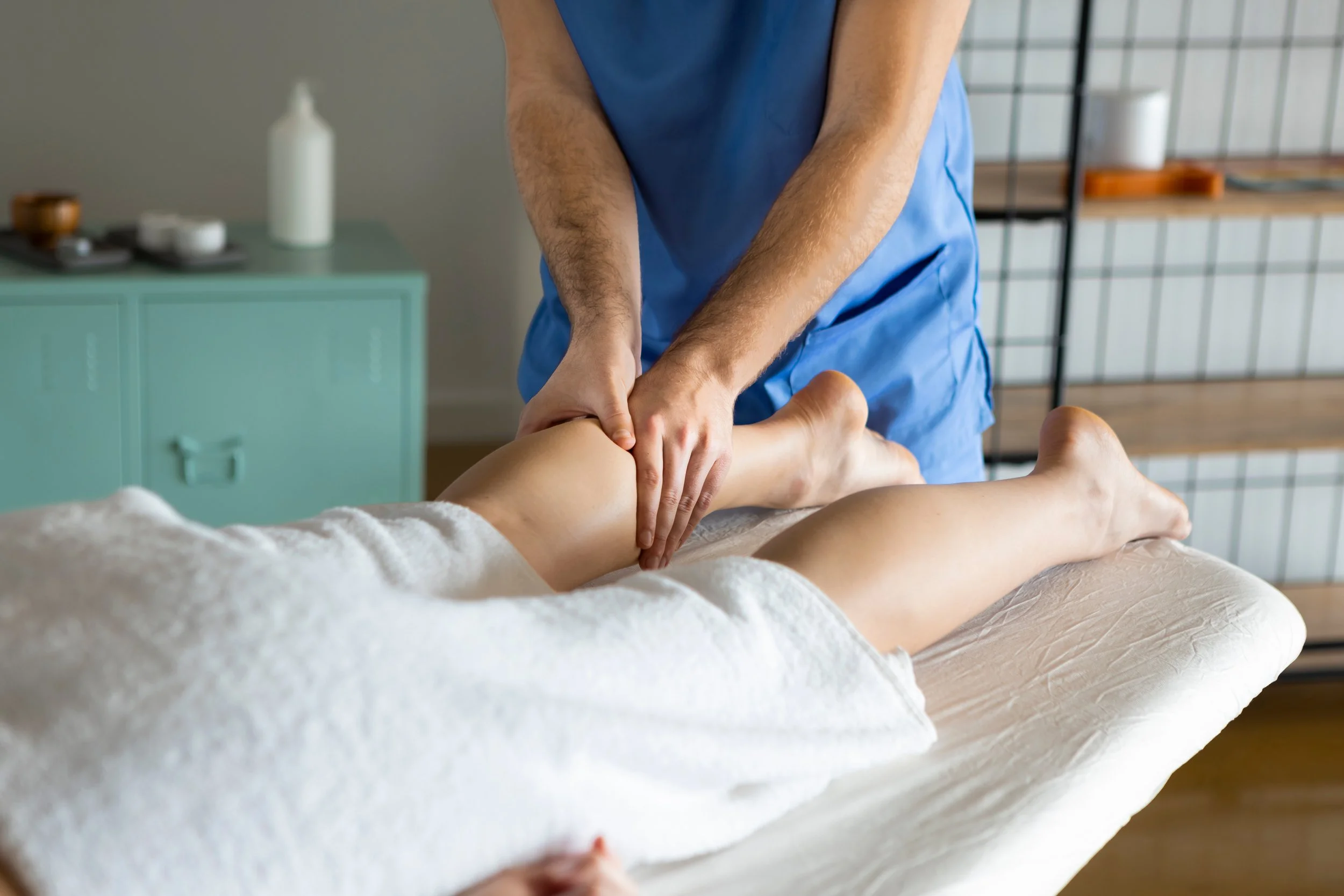 Relaxing lymphatic massage treatment in a calm wellness setting