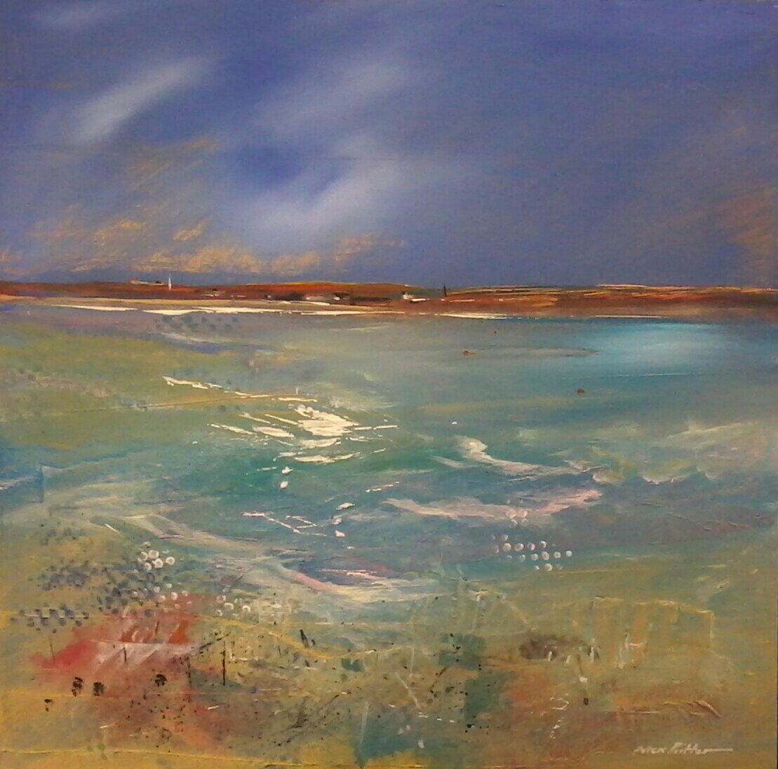 Bay 16''×16'' mixed media on board framed.jpg