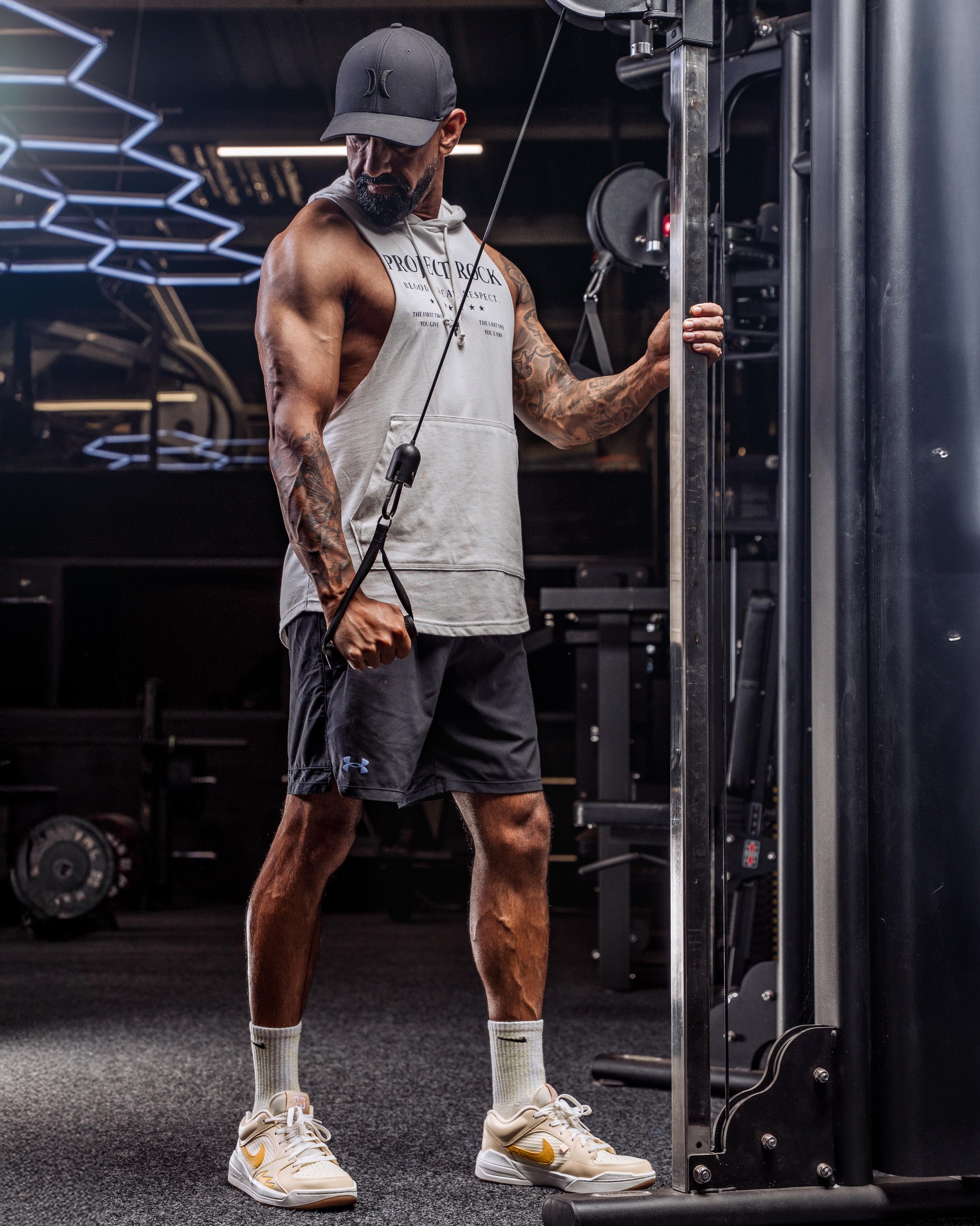 male fitness photoshoot triceps shot