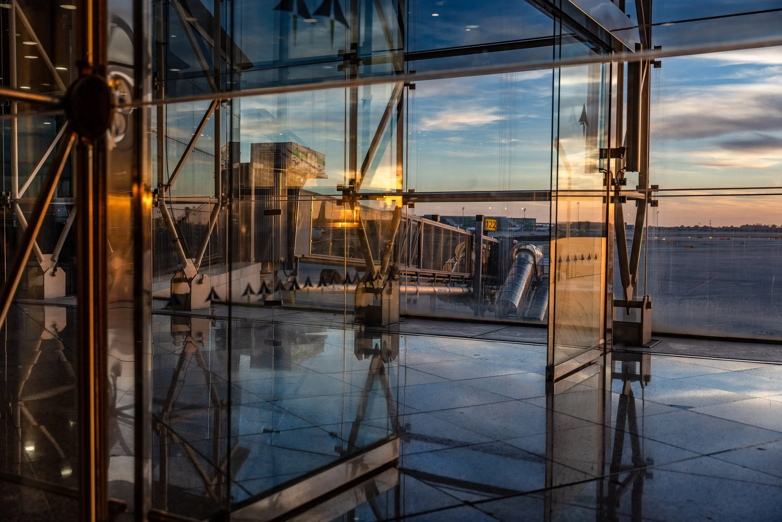 Serene Reflections: Sunset Airport Canvas Art