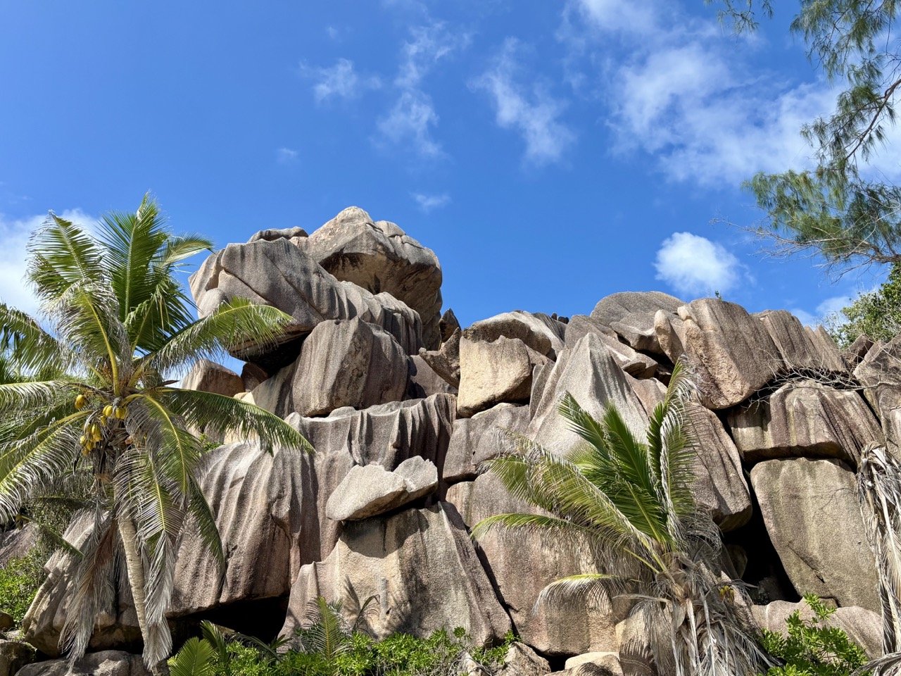 從拉迪格島高處眺望印度洋與周邊島嶼，展現塞席爾跳島旅行的壯闊視野。