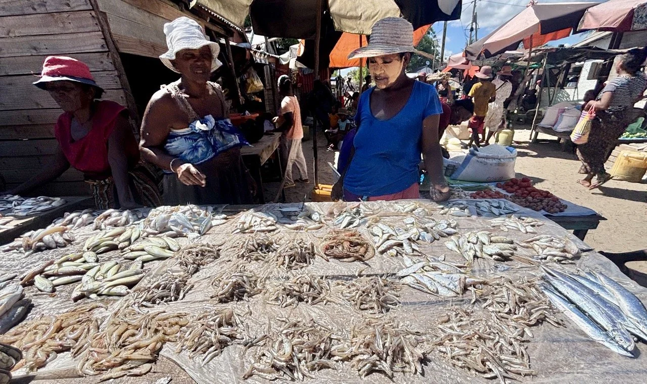 Chez Maggie 海濱餐廳現烤魚特寫，Morondava 海鮮美食推薦；Chez Maggie beachfront grilled fish close-up, Morondava seafood recommendation.