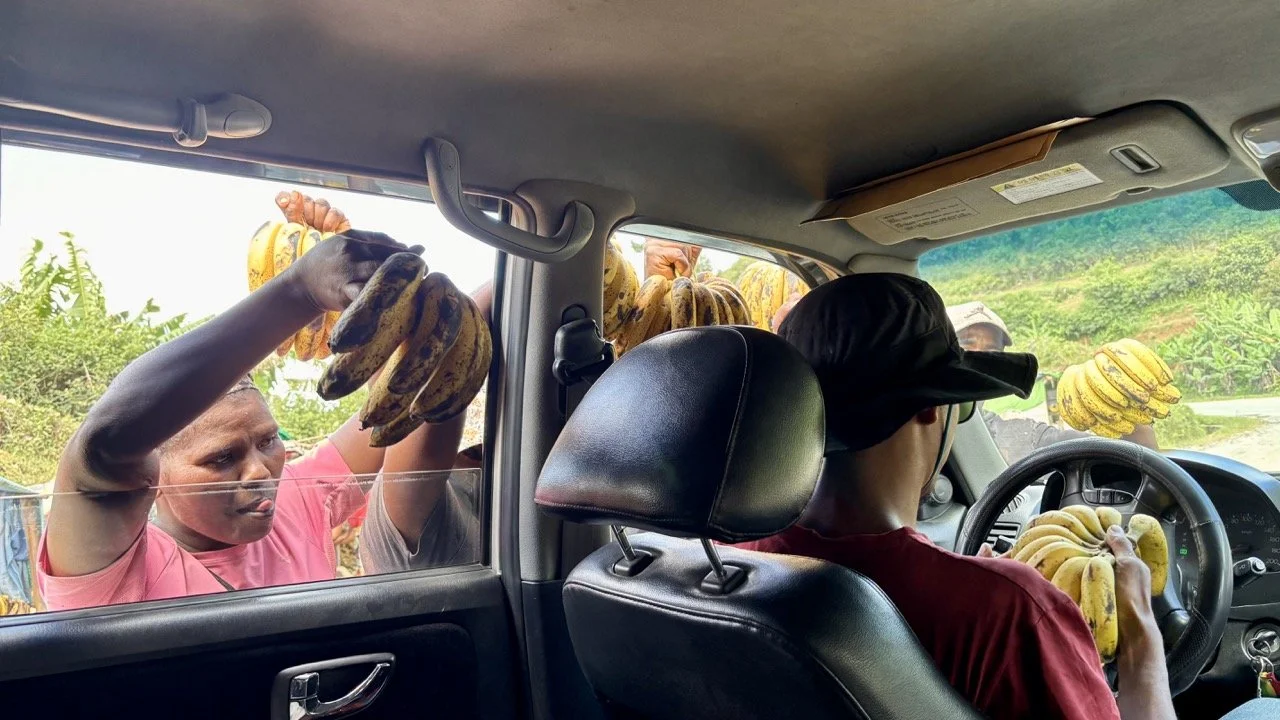 路邊花販與鮮花束：當地花卉色彩與早市氛圍，適合人文與靜物拍攝；Flower vendor and bouquets at Ranomafana market — local blooms and early‑market atmosphere ideal for portrait and still‑life shots.