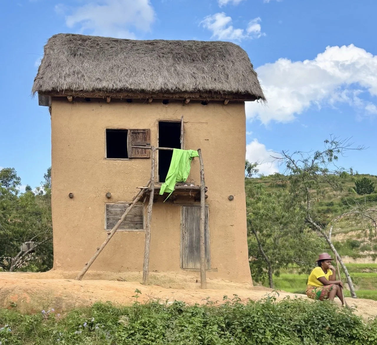 市集中街頭藝人或音樂表演：文化表演與市集互動，豐富旅遊紀實題材；Street performers at Ranomafana market — cultural performances interacting with market life, enriching travel documentary subjects.