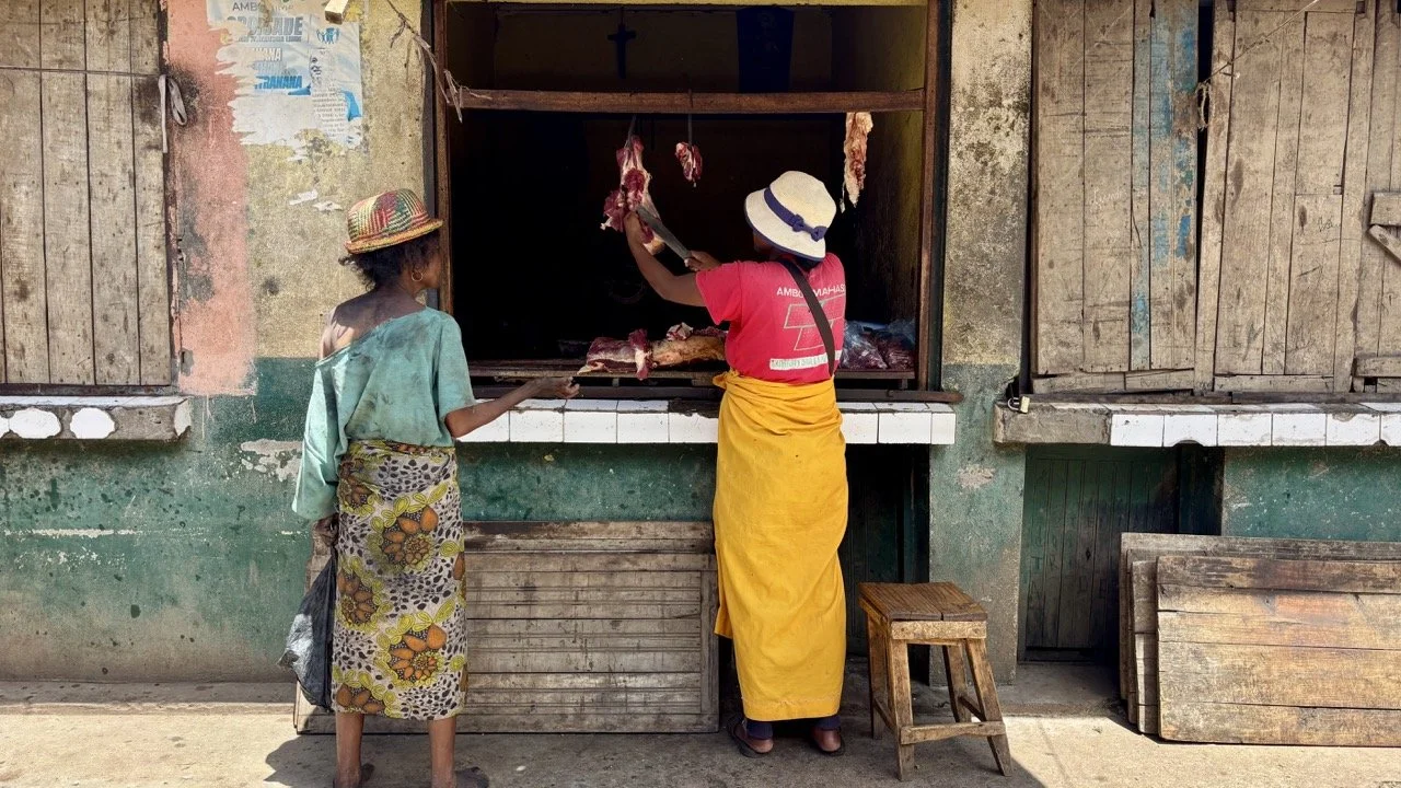 清晨魚販與海鮮攤：若地區供應，展示當地海產與市集早市畫面；Early fishmonger at Ranomafana market — where available, local seafood displays and early‑morning market scenes.