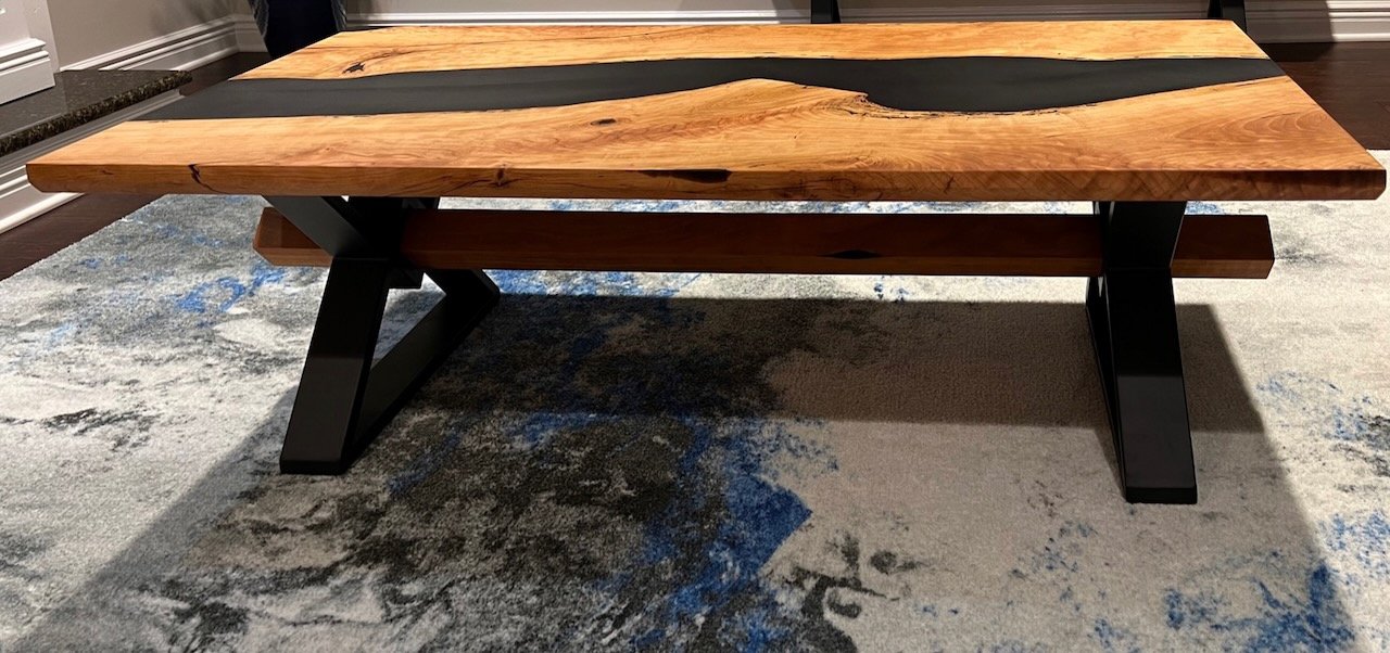 Cherry w/ Black Epoxy River Table with Metal Base