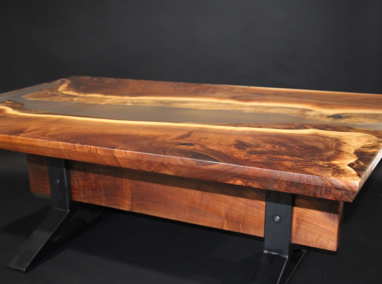 Walnut w/ Clear Epoxy River Table with Metal Base