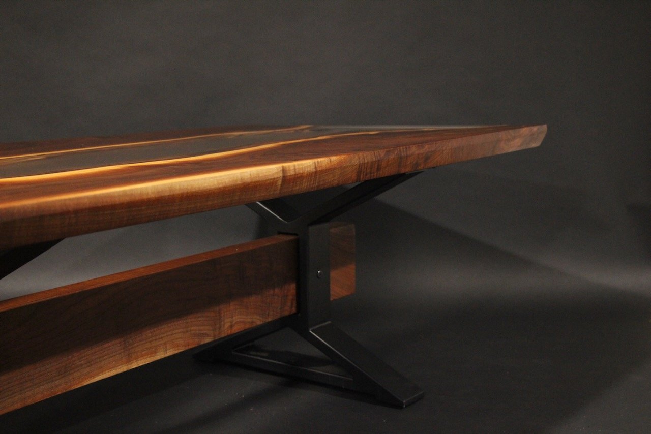 Walnut w/ Clear Epoxy River Table with Metal Base