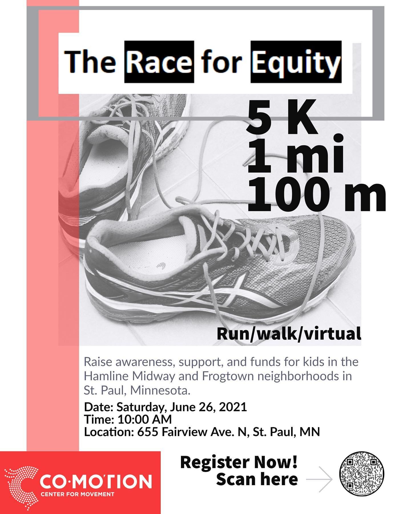 🚨🚨🚨 Sign ups are still open for The Race for Equity!! CoMotion&rsquo;s first ever 5k is scheduled for June 26th. We are continuing to bring the community together through movement. Come join us as we walk, jog, run to strengthen our community! Lin
