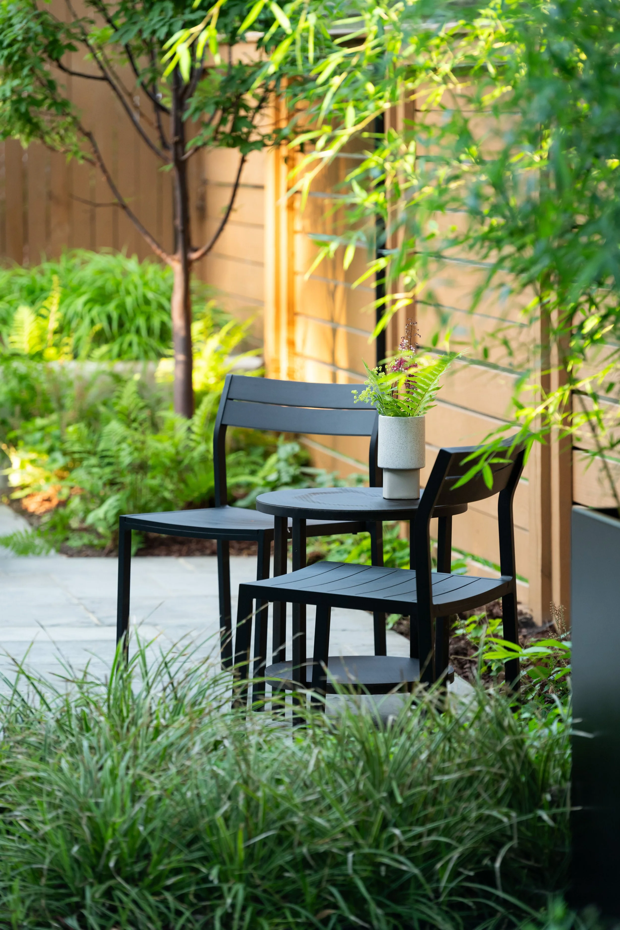 An outdoor breakfast retreat to take in the tranquil back yard at this home in the Del Ray neighborhood of Arlington, VA.