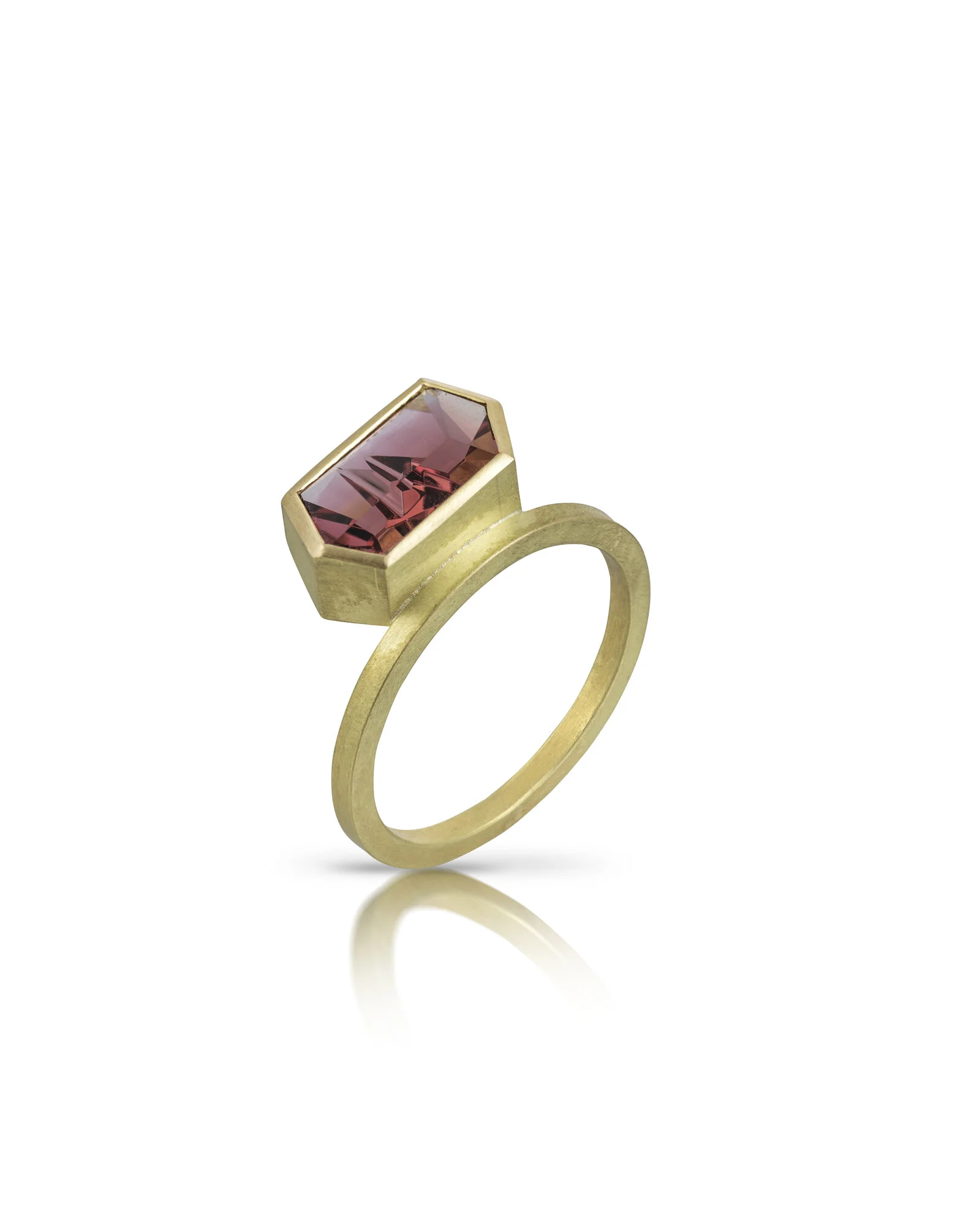 Pink one of a kind design, hand cut Tourmaline, 18ct gold.