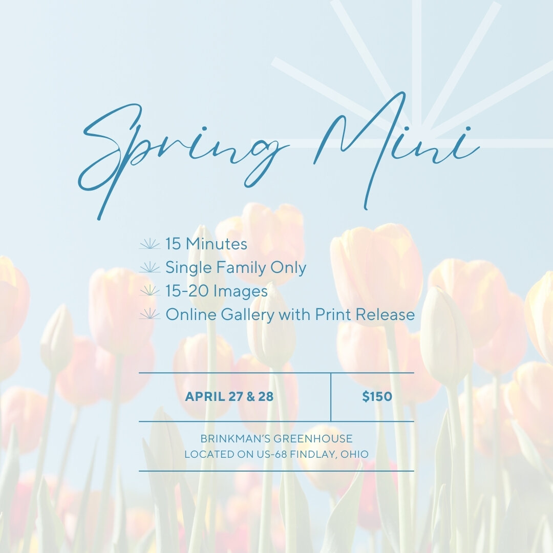 !!!Spring Mini Sign-ups are here!!!!

April 27th and 28th Brinkman's Greenhouse on US-68

https://LisaCoryPhotography.17hats.com/p#/scheduling/bzccxtbbhwnpcrkxhzhrrrdzvfxxpvcp
