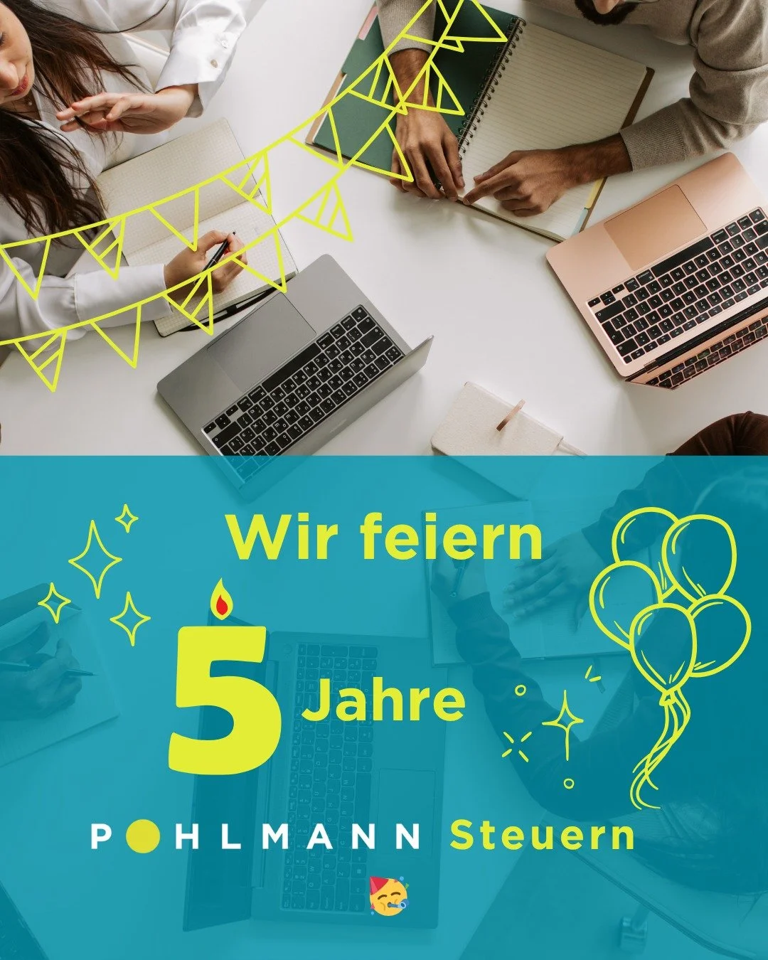 🎂 5 Jahre Pohlmann Steuern!
Gestartet hat Nils 2020 als Einzelunternehmer, 2023 kam die Umwandlung in die GmbH.
Heute sind wir ein starkes Team von 6 Köpfen und wachsen gemeinsam weiter!
Unsere Mission: Steuerberatung modern & digital den