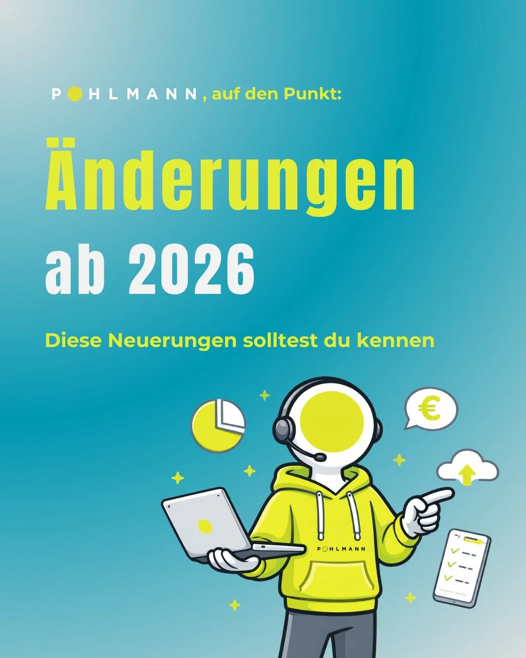📆 2026 bringt einige &Auml;nderungen mit sich

Von Arbeit bis Mobilit&auml;t und Freibetr&auml;ge:
Wir haben euch ein paar Punkte zusammengefasst. 💚

💬 Was ist f&uuml;r euch am relevantesten?

#steuernews #news2026 #pohlmannsteuern #beratungaufden