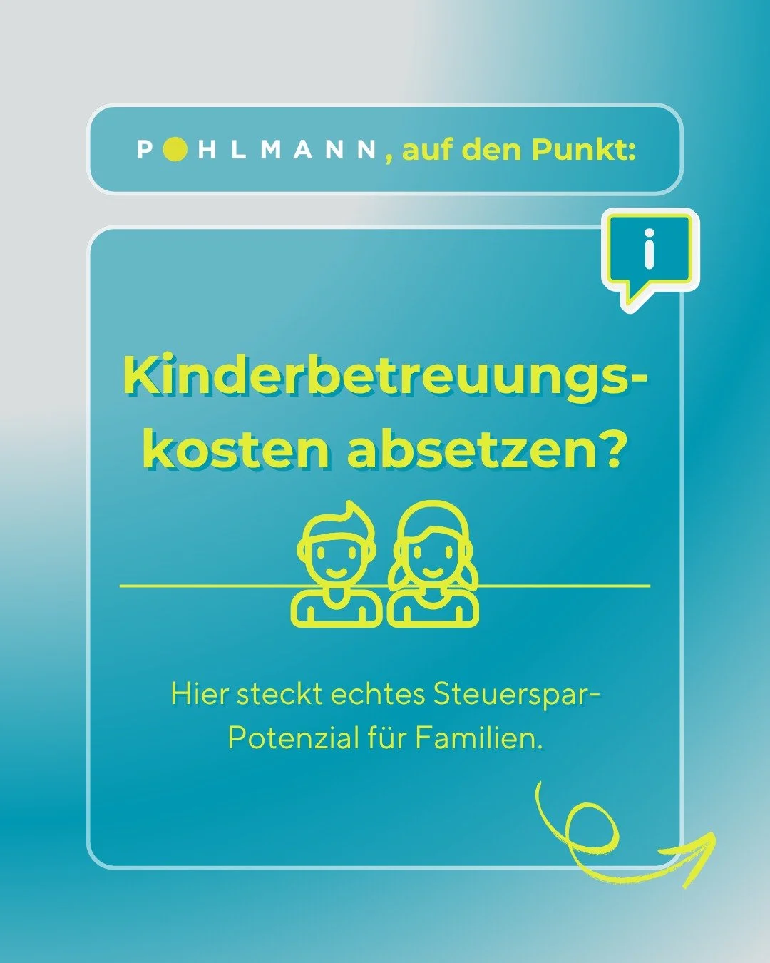 Viele verschenken Geld bei Kinderbetreuungskosten &darr;

Denn: Unter bestimmten Voraussetzungen lassen sich bis zu 80 % der Kosten steuerlich absetzen und das nutzen viele nicht vollst&auml;ndig aus.

Was viele au&szlig;erdem nicht wissen:
Auch wenn