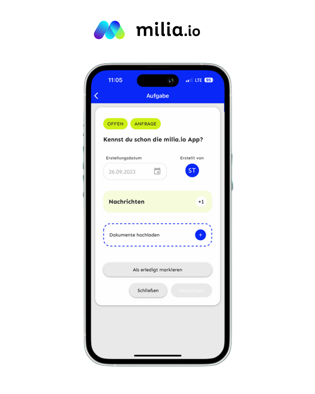 Screenshot der milia.io App für die digitale Zusammenarbeit.