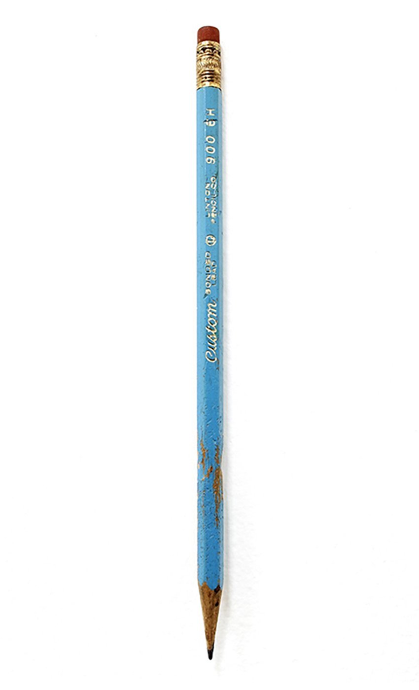 Trace. a dead woodworker's pencil (1926 - 2015) preserved with formaldehyde. 
¼ x 7 x ¼ inches.