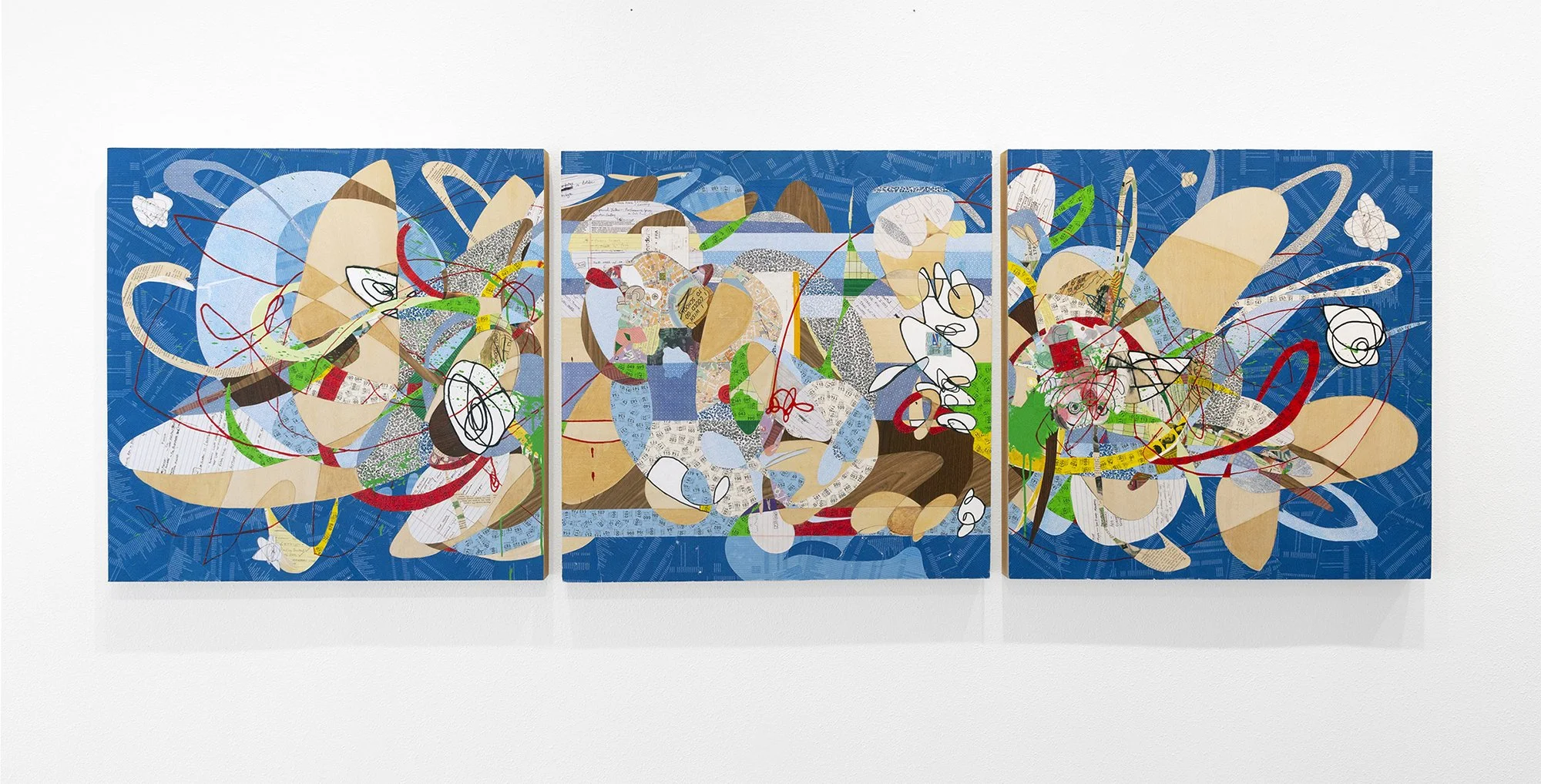 I Wish I Could Go To School, mixed media on wood panel, 30” x 94”, 2025