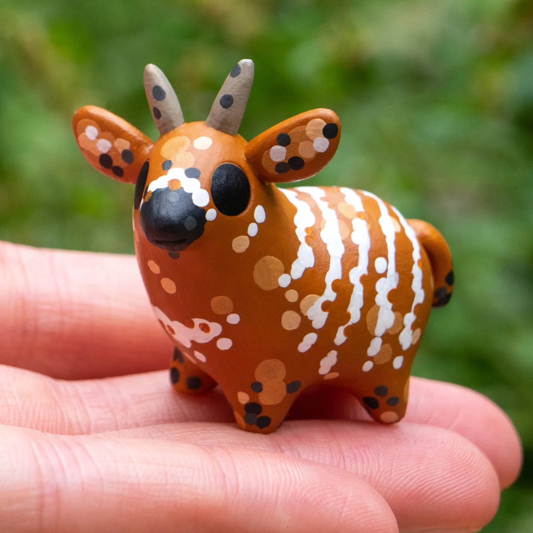 Tiny blue polymer clay antelope sculpture