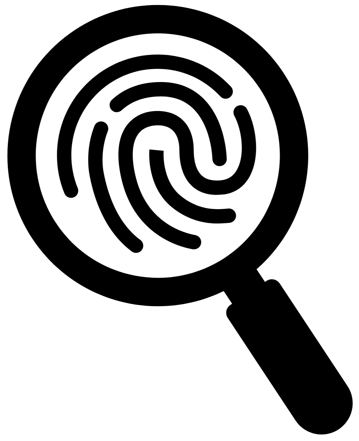 Black and white fingerprint icon on a circular background.