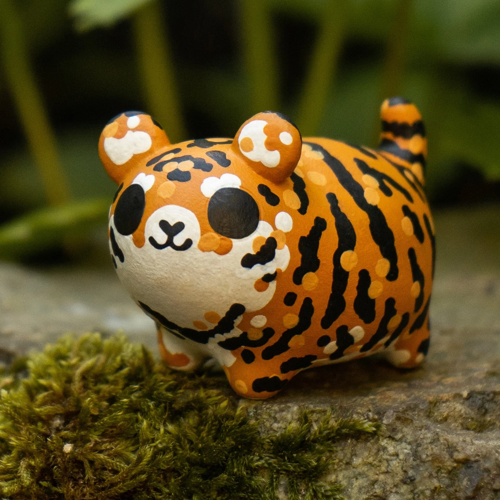 Tiny blue polymer clay tiger sculpture