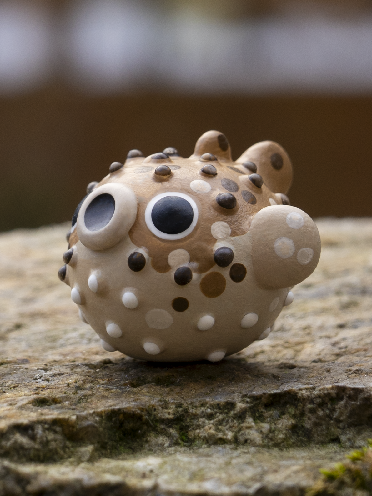 Handmade polymer clay pufferfish sculpture