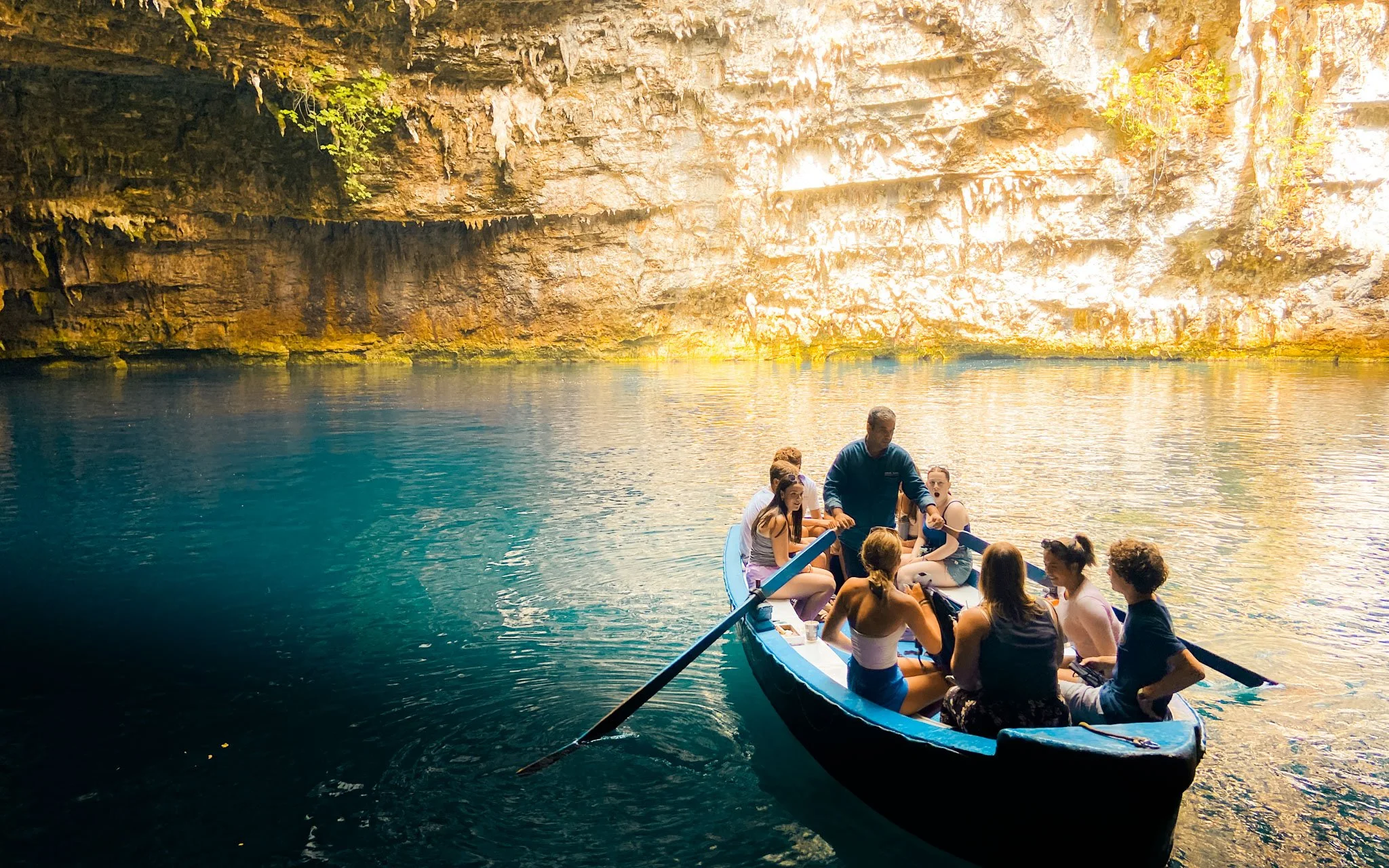  Exploring limestone caves by boat on Kefalonia. 