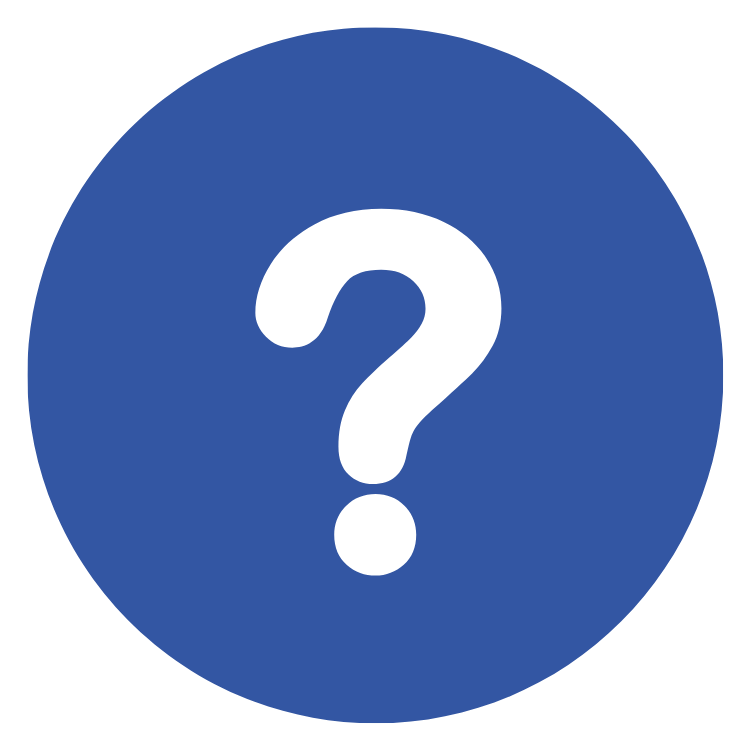 A blue circle with a black question mark in the center.