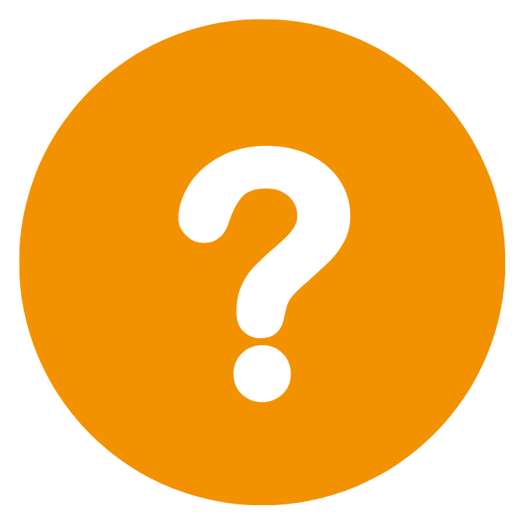 An orange circle with a black question mark in the center.