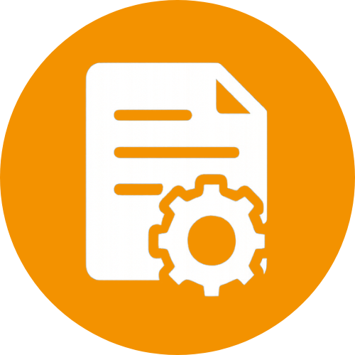 Icon of a document with a gear symbol, representing settings or document management.