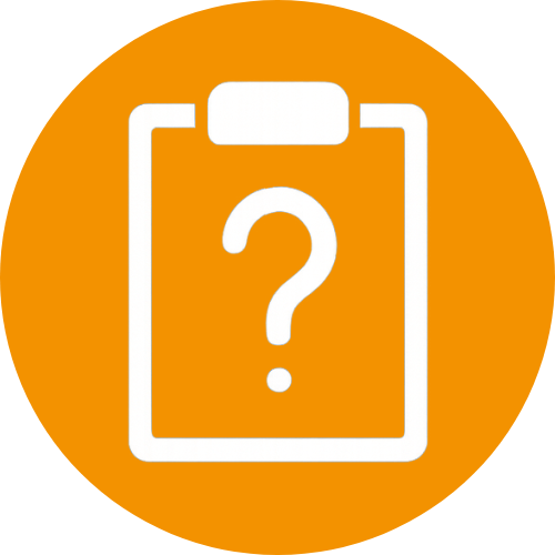 Icon of an orange clipboard with a white question mark in the center.