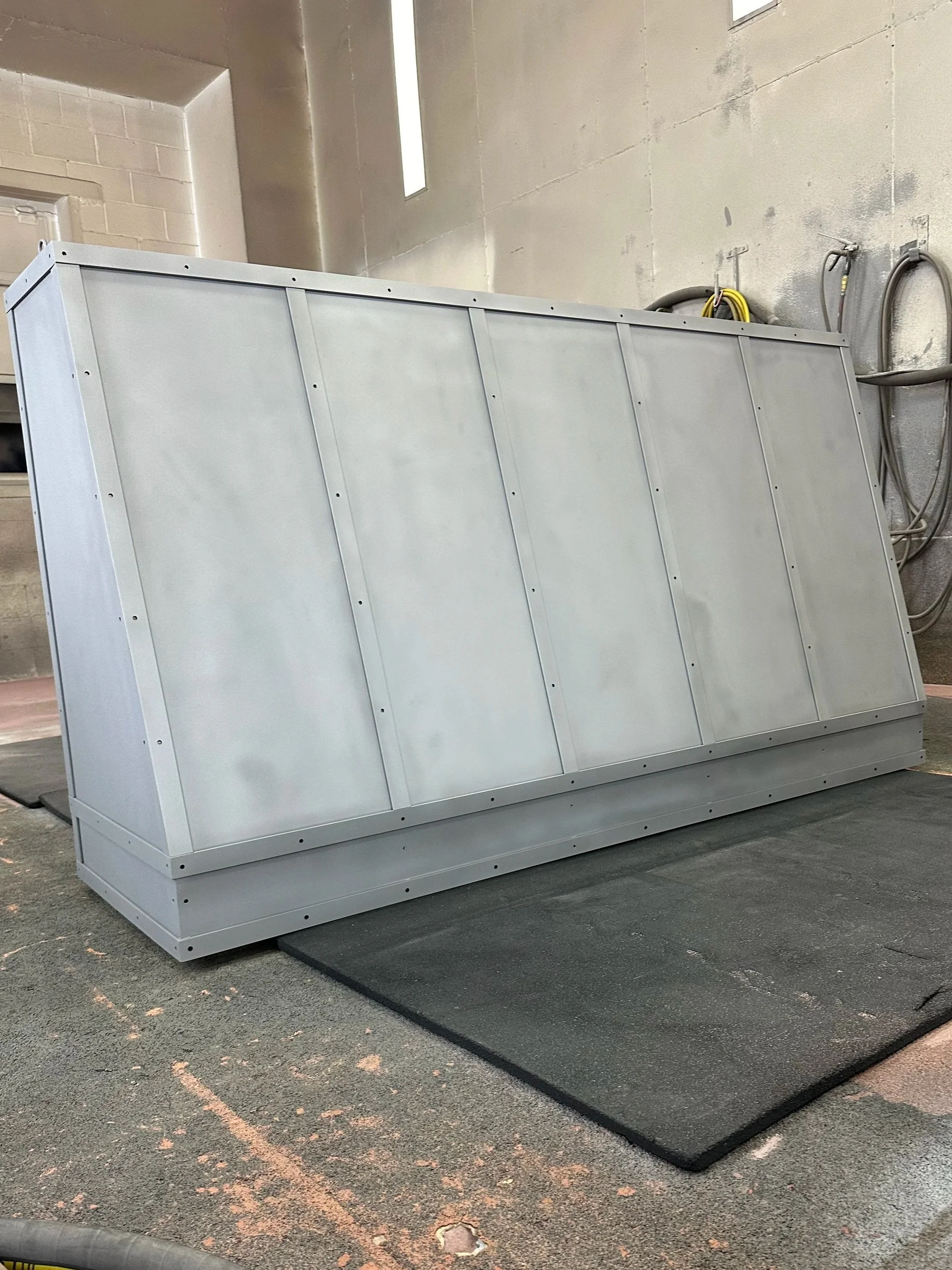 Large Metal Range Hood, Sandblasted, Inside an Industrial Blast Booth
