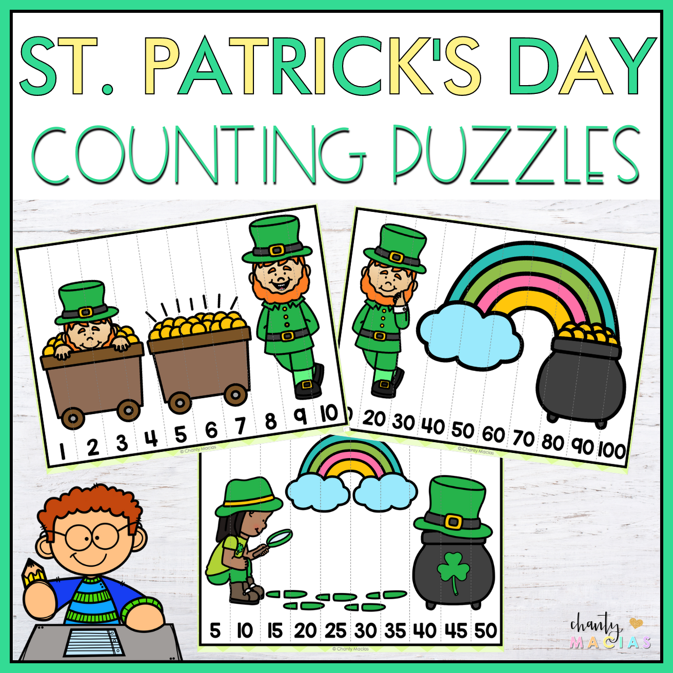 St. Patrick's Day Theme Math Counting Puzzles Freebie — Chanty Macias
