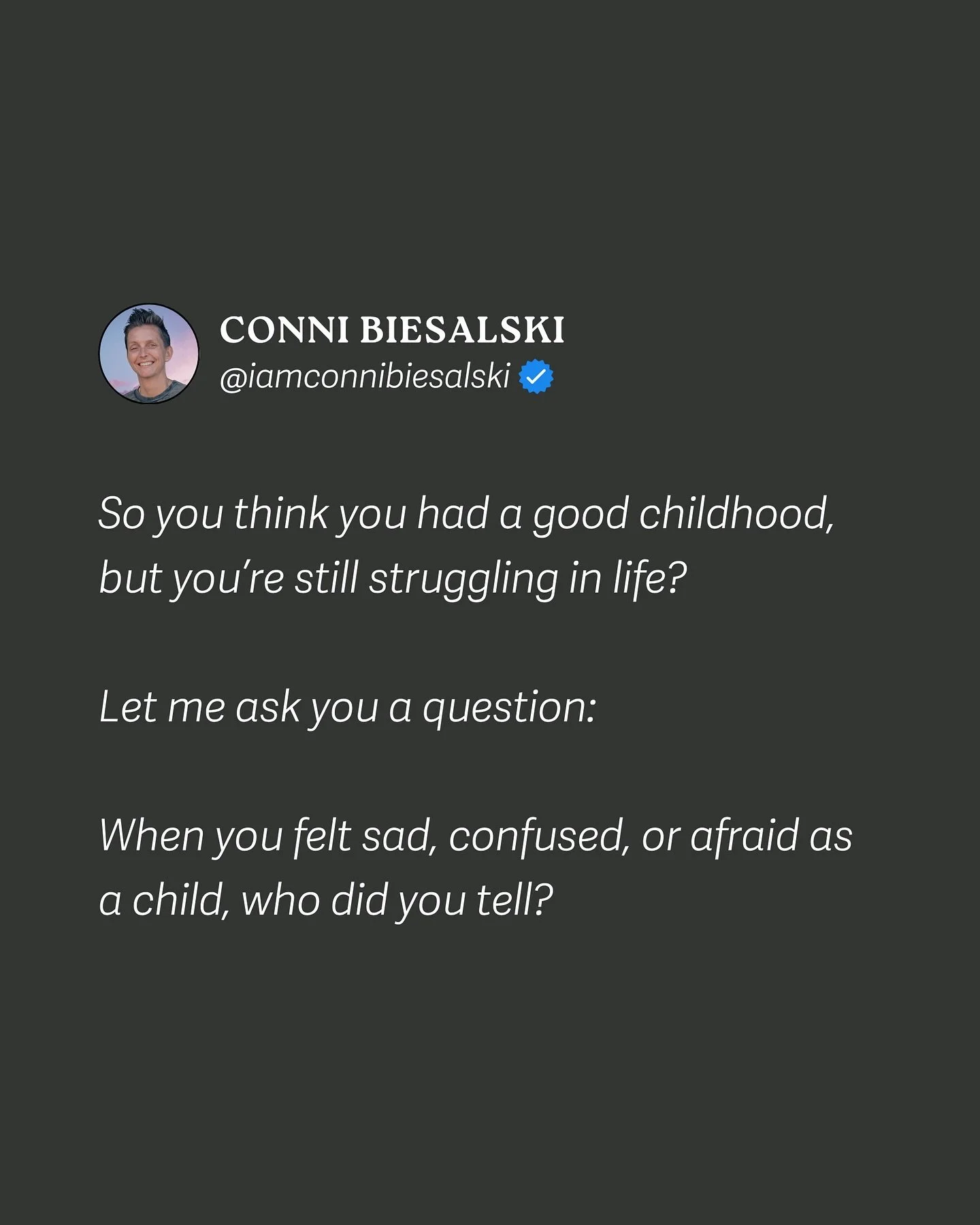 Most people measure childhood by what didn&rsquo;t happen: 

nabuse, no divorce, parents showed up. By those standards, many childhoods pass. 

But this question asks something else: Was there space for your full emotional reality?

When a child feel