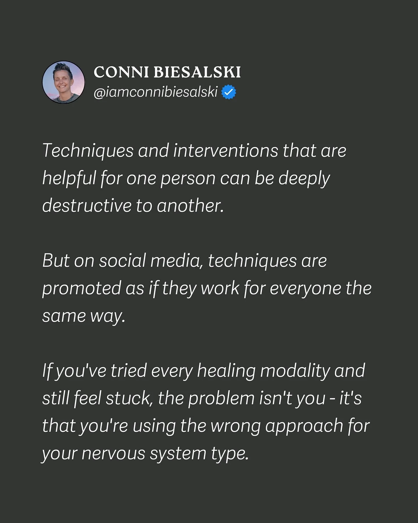 I used to think the most powerful techniques were the best ones.

Now I know the most powerful technique is the one that meets THIS person in THIS moment with what THEIR nervous system actually needs.

That shift changed everything about how I hold s